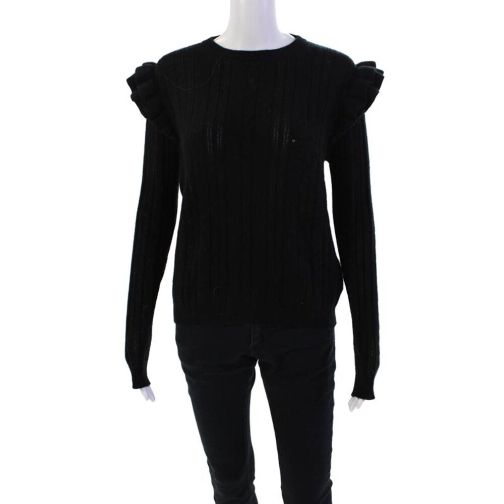 Jumper Womens Long Sleeve Ruffle Trim Ribbed Pullover Sweater Black Size 2